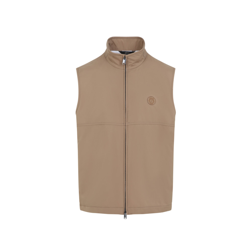 Brioni Logo Zip-up Gilet In Beige