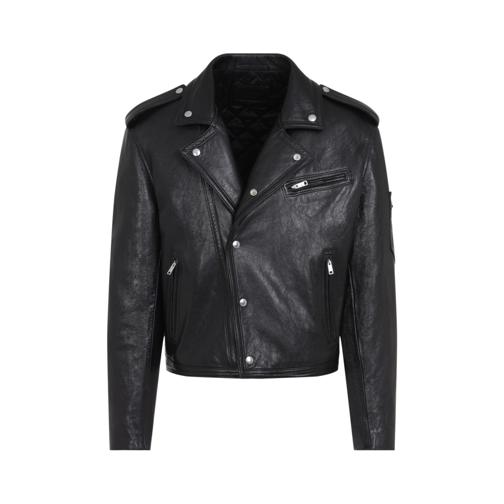 Prada Leather Biker Jacket In Black