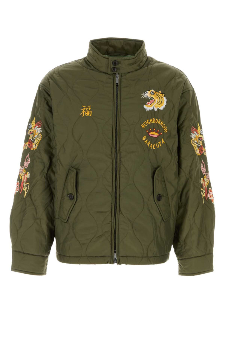 Baracuta Jacket Quilted Nylon Contrasting Embroideries In Green