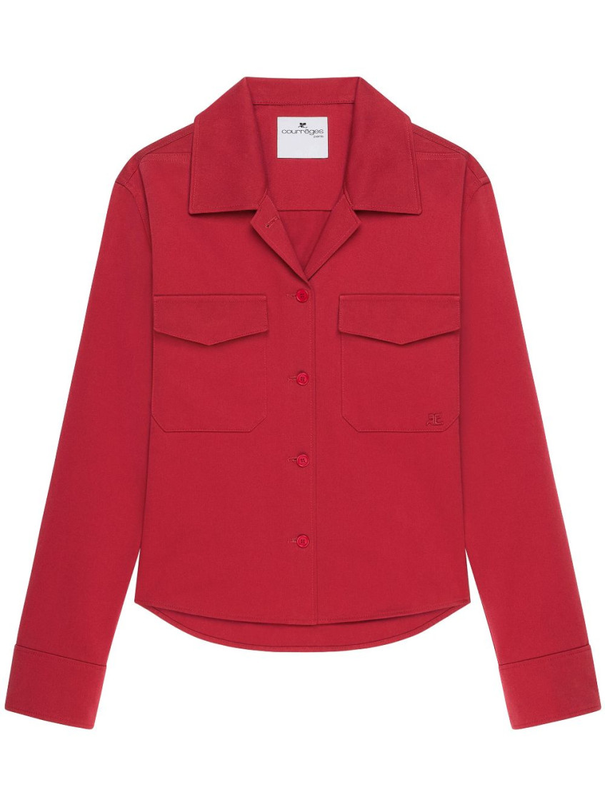 Courrèges Cotton Shirt With Long Sleeves And Collared Neck In Red