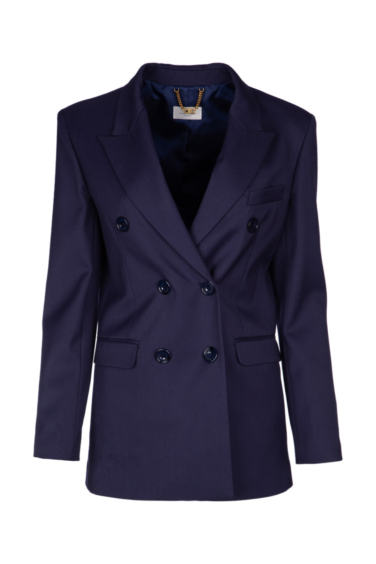 Elisabetta Franchi Navy Peak-lapels Double-breasted Blazer In Navy Blue