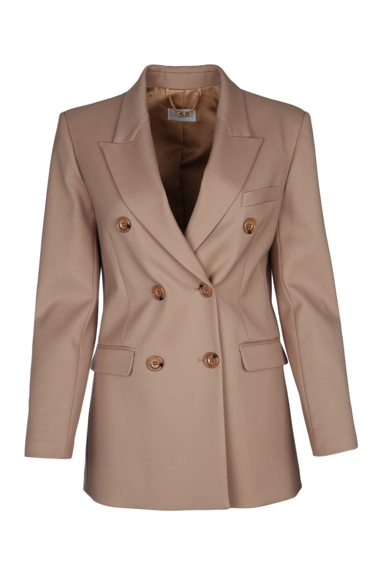 Elisabetta Franchi Double Breasted Jacket Chest Flap Pockets In Light Brown
