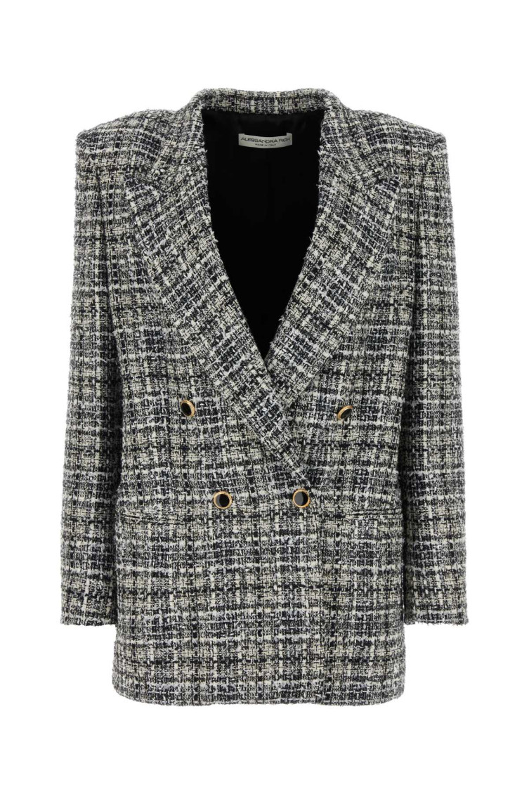 Alessandra Rich Women Embroidered Tweed Oversize Blazer In Blackwhite