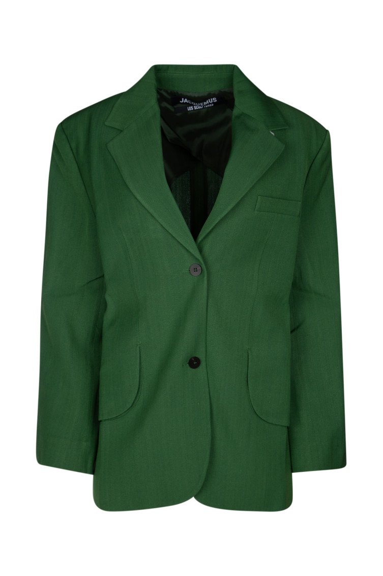 Jacquemus Titolo Striped Jacquard Single-breasted Oversized Blazer Jacket In Dark Green