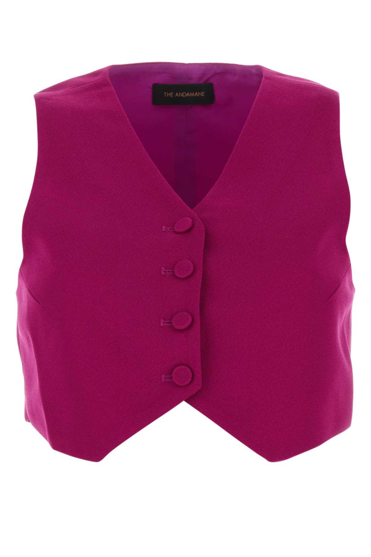 The Andamane Sleeveless V-neck Vest With Belted Waist In Purple