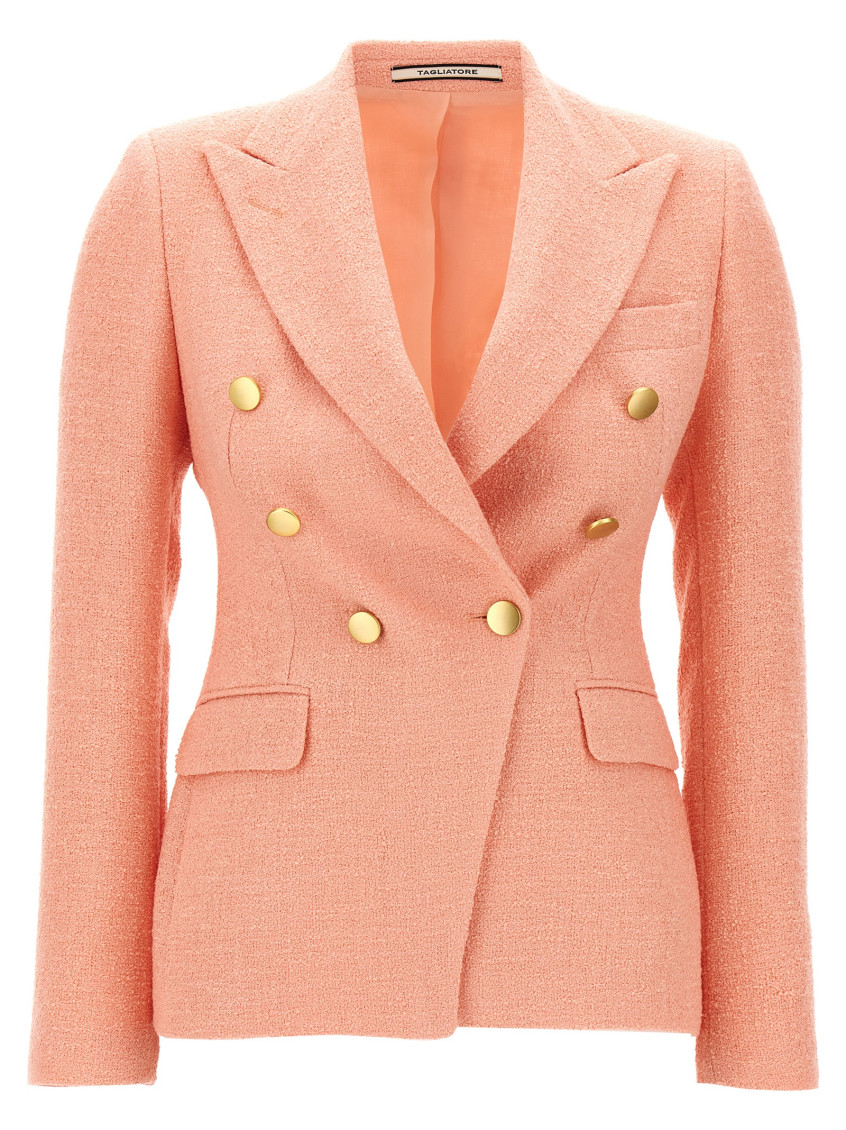 Tagliatore Double-breasted Tailored Jacket With Textured Finish In Pink