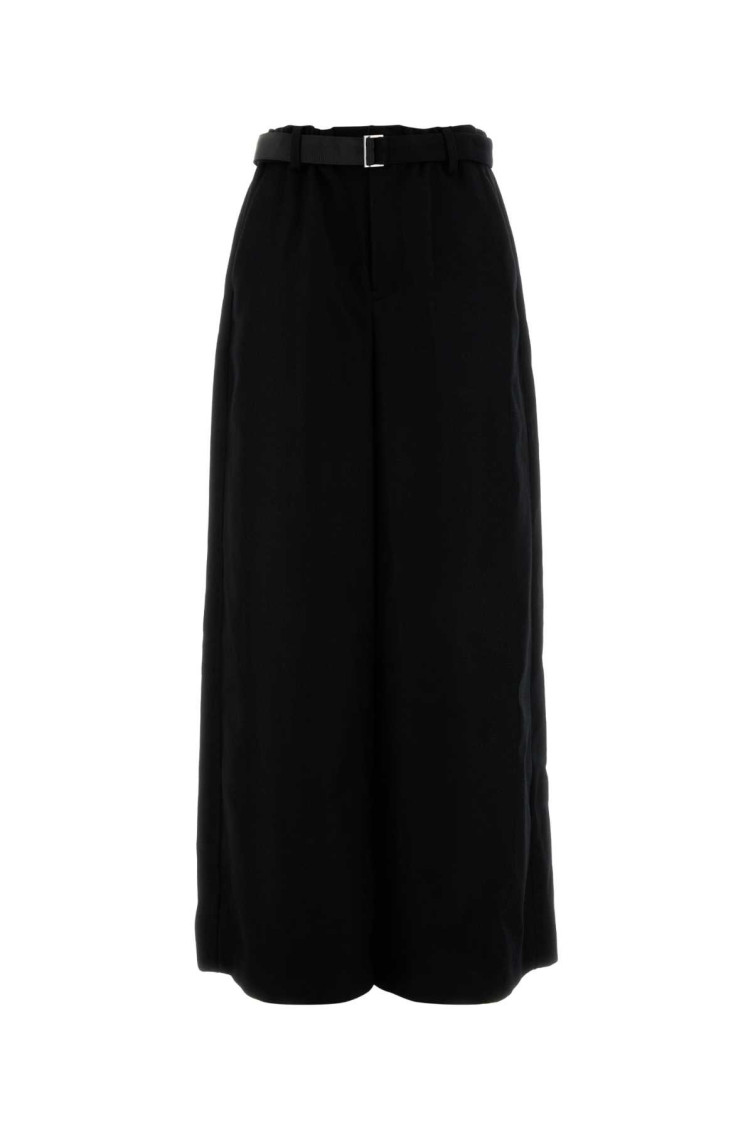 Shop Sacai Black Wool Wide-leg Pant