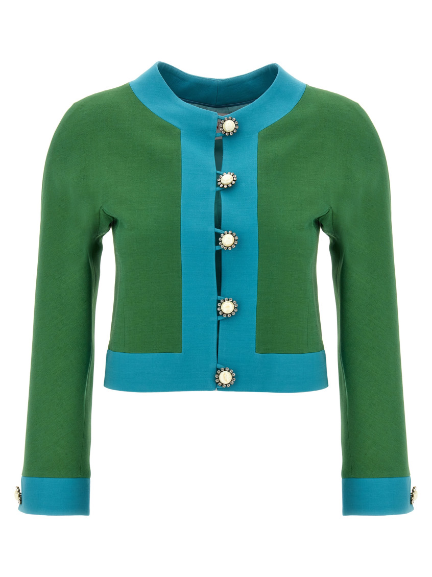 Valentino Short Green And Turquoise Jacket In Multicolor