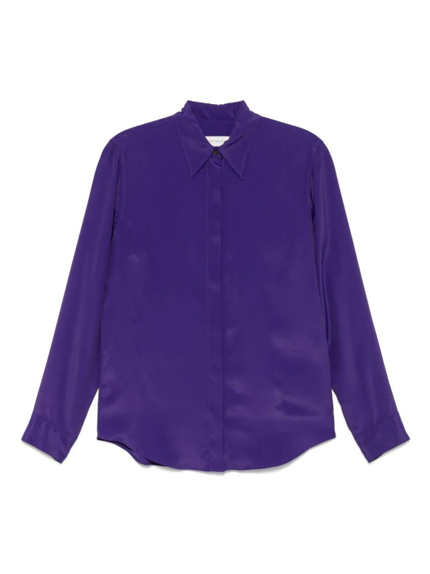 Shop Dries Van Noten Dark Purple Silk Shirt
