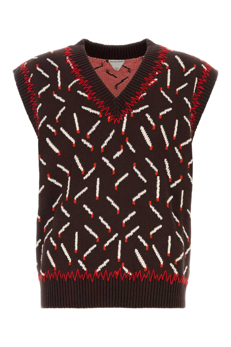 Bottega Veneta Men Brown Jacquard Vest With Matchstick Pattern In Brown