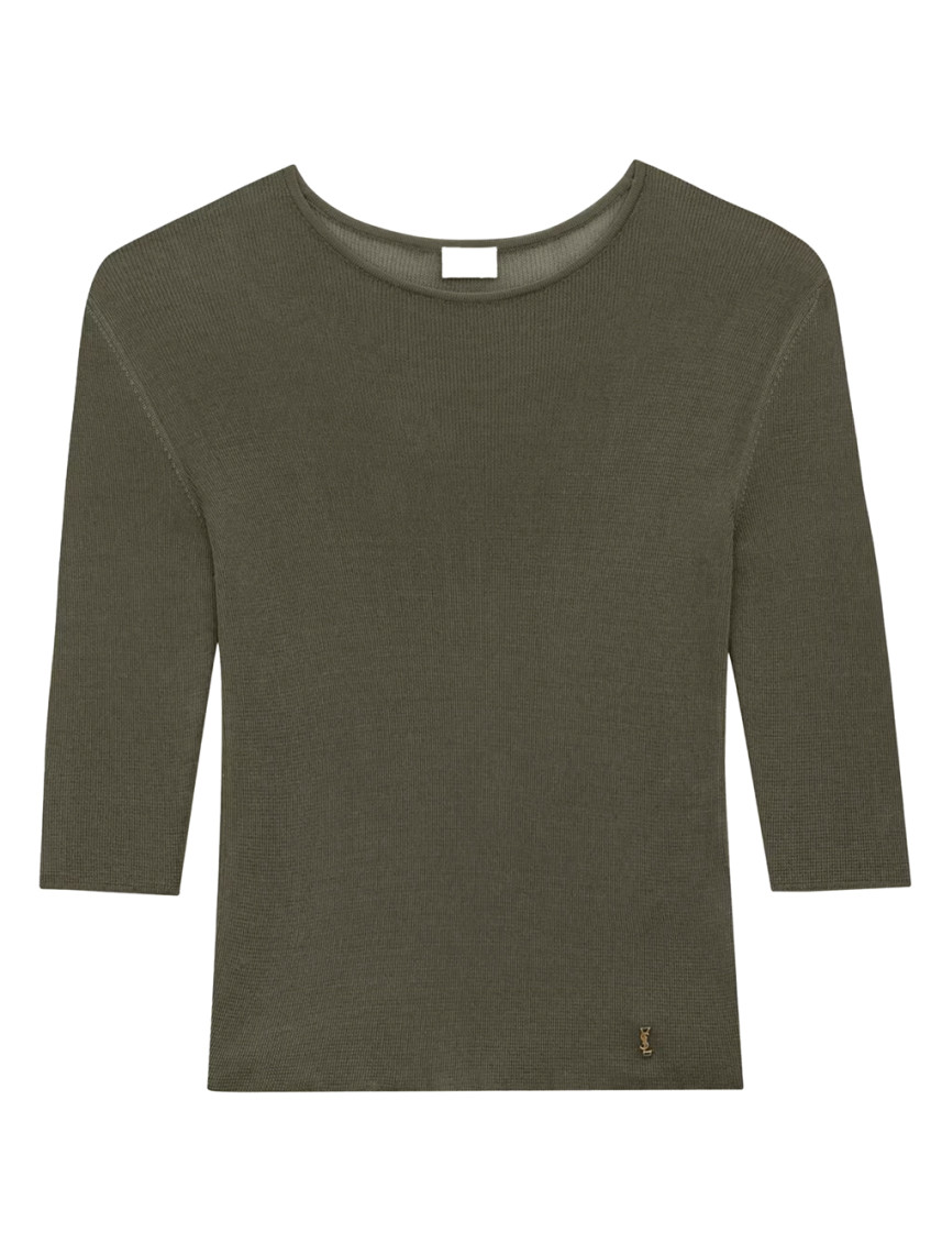 Saint Laurent Semi-sheer Certified Viscose Knitted Top In Brown