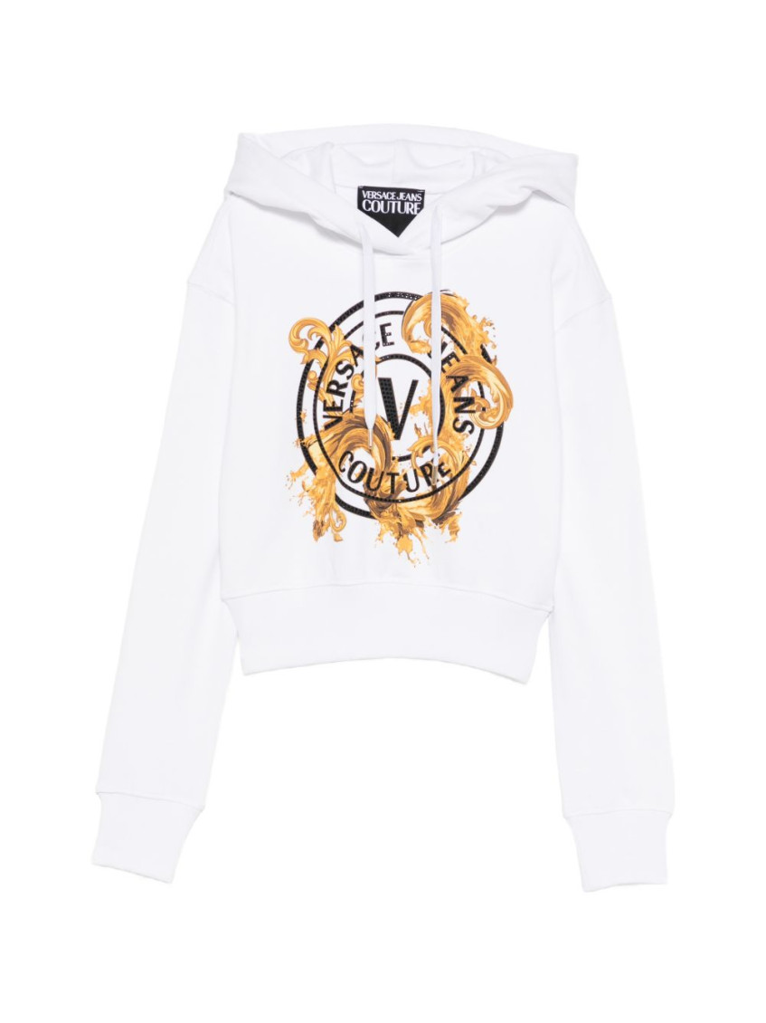 Versace Jeans Couture White Graphic Logo Detail Hoodie for Women
