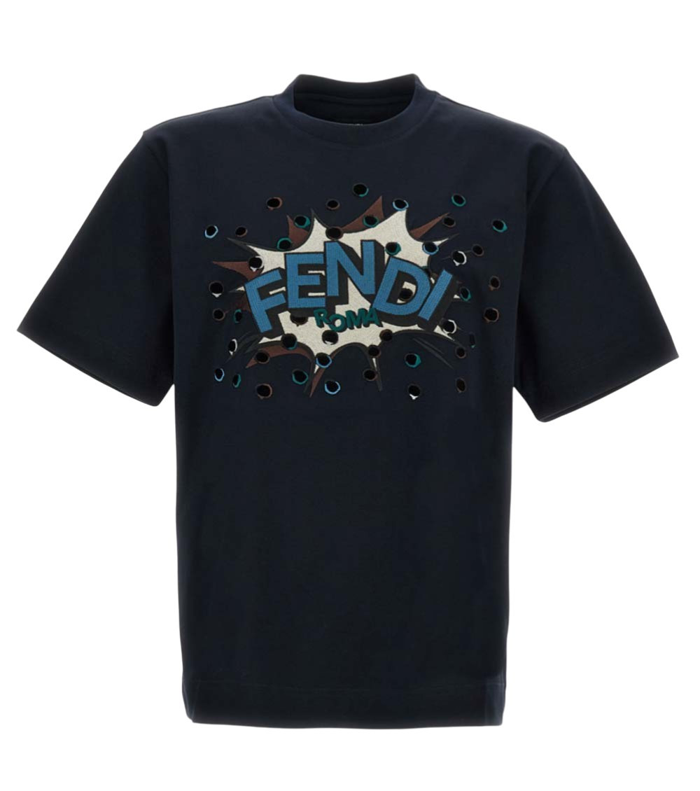 Fendi FUNデザイン Tシャツ 18M Kids Short Sleeve Tee with Fendi Text Logo - Navy - PureAtlanta.com