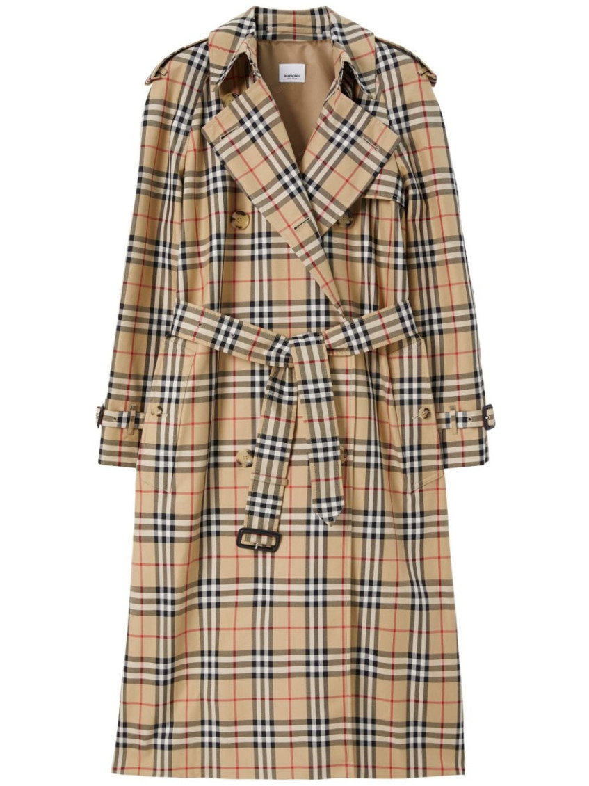 Shop Burberry Beige Check Trench Coat