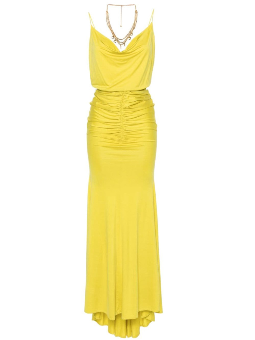 Elisabetta Franchi Red Carpet Dress In Cupro Jersey Draped In Yellow