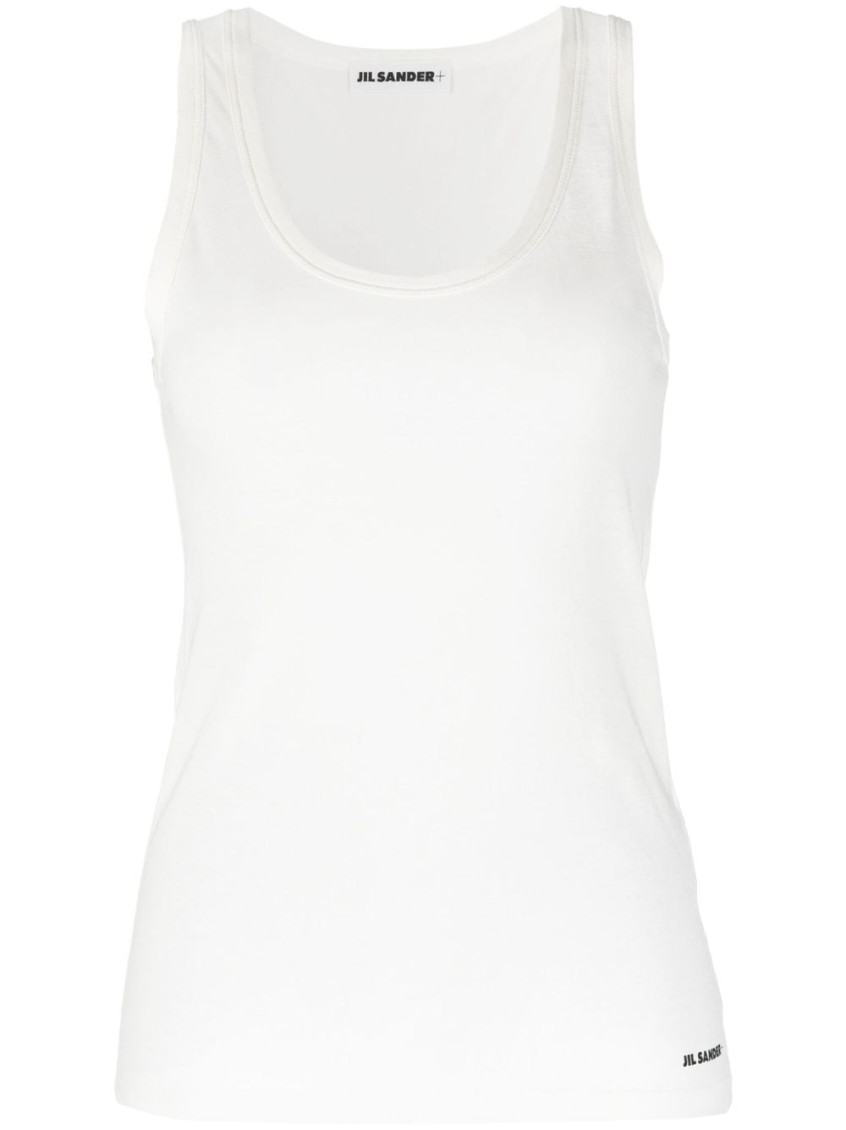 Jil Sander White Crewneck Sleeveless Top In Cotton In White
