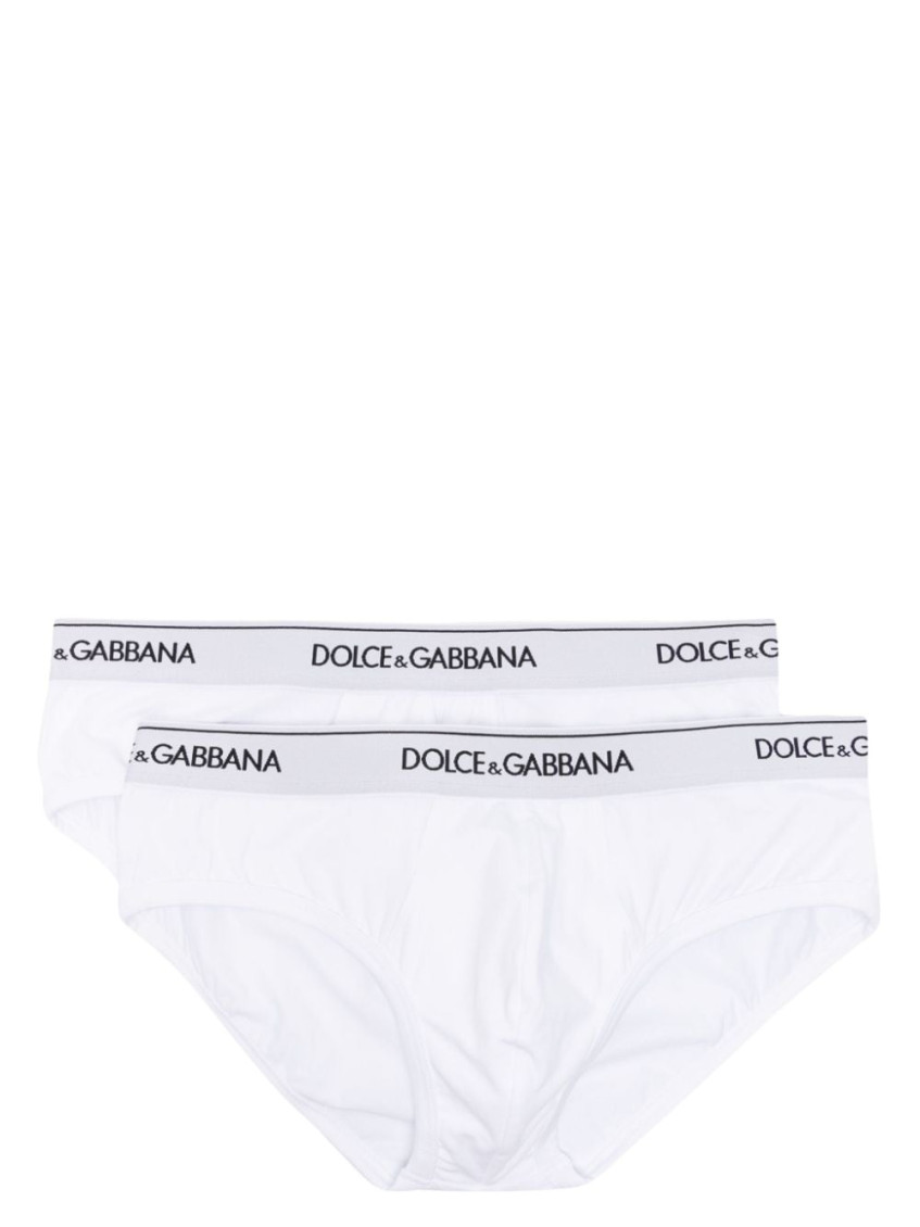 Dolce & Gabbana Pack Of 2 White Cotton Briefs With Black Logo In White
