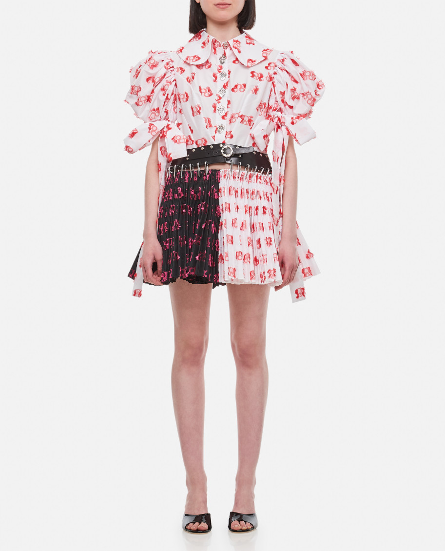 Chopova Lowena Apex Printed Puff-sleeve Pleated Mini Dress In Multicolor