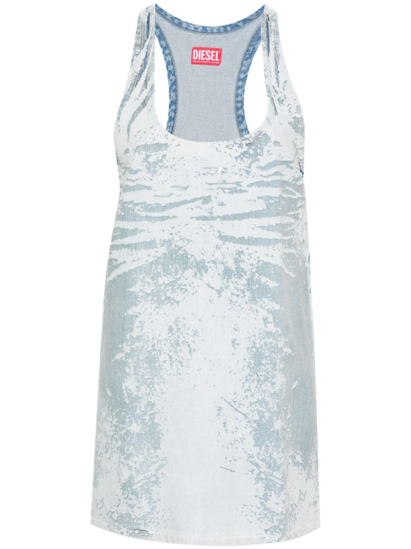 Diesel Mini Abito In Denim Stampato Donna In Blue