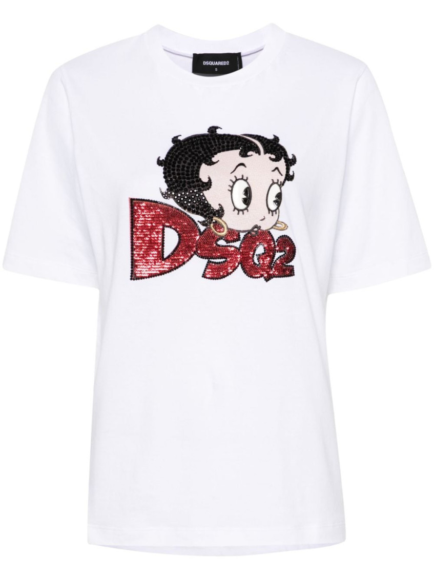 Dsquared2 Crew Neck Betty Boop T-shirt With Sequined Embroidery In