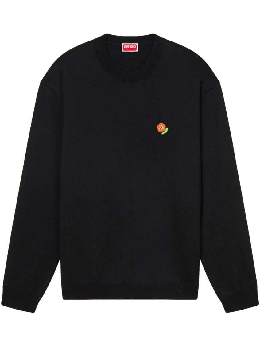 Kenzo Black Sweatshirt In Light Fllece With Broke Flower Embroidery To The Chest  Man