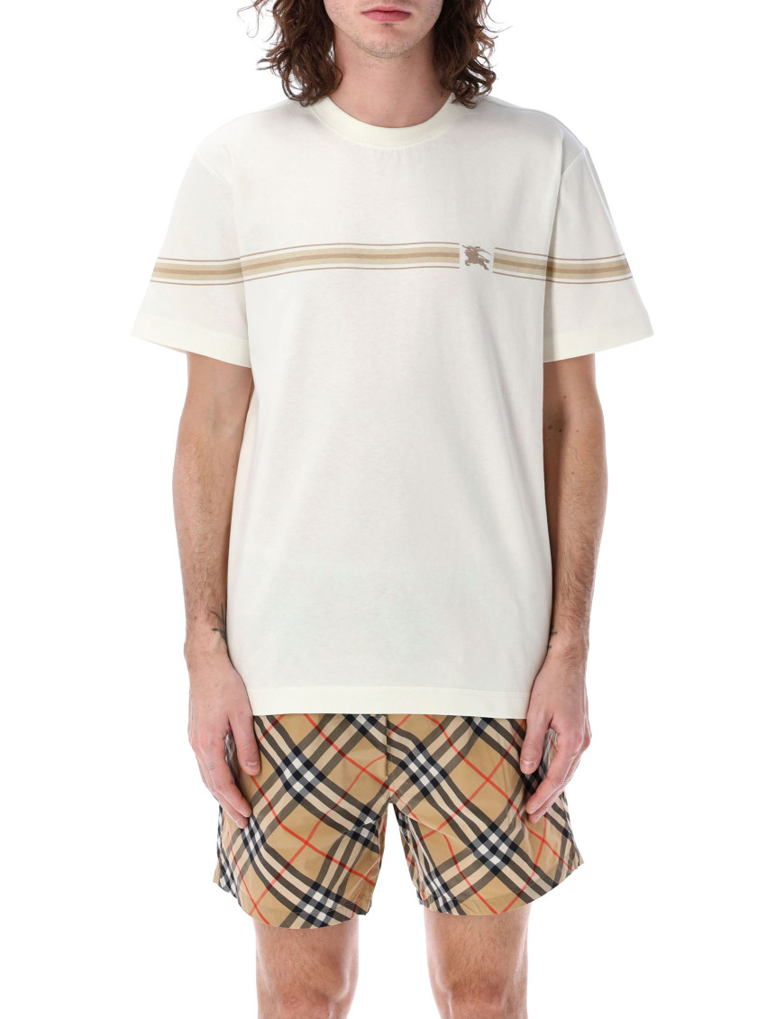 Burberry Men's Striped Cotton T-shirt In White