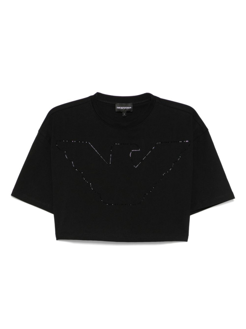 Shop Emporio Armani Black Logo-embellished T-shirt