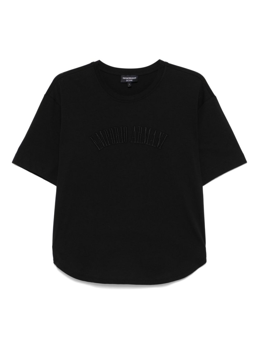EMPORIO ARMANI BLACK LOGO-EMBROIDERED T-SHIRT