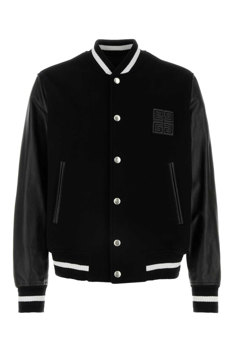 Givenchy Black Jacket With 4g Motif On Front In Wool And Tech Fabric Blend Man