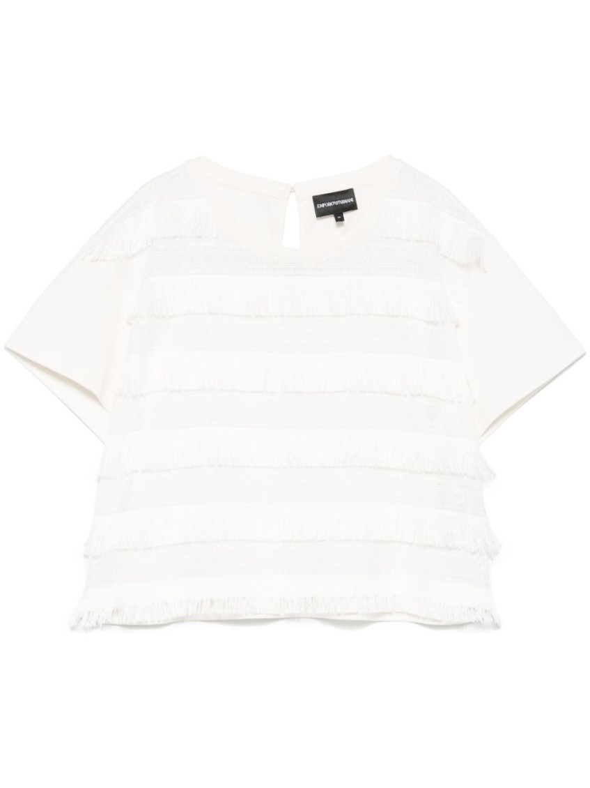Shop Emporio Armani White Fringed T-shirt
