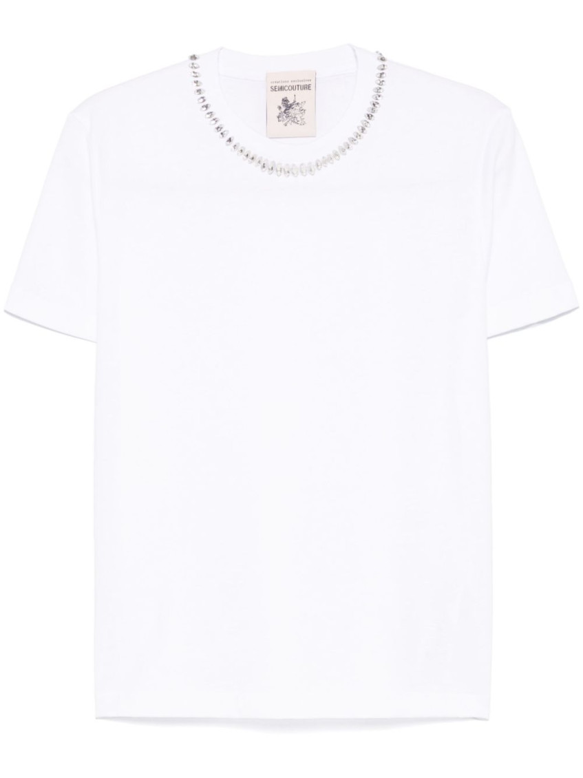 SEMICOUTURE WHITE ROUND NECK T-SHIRT