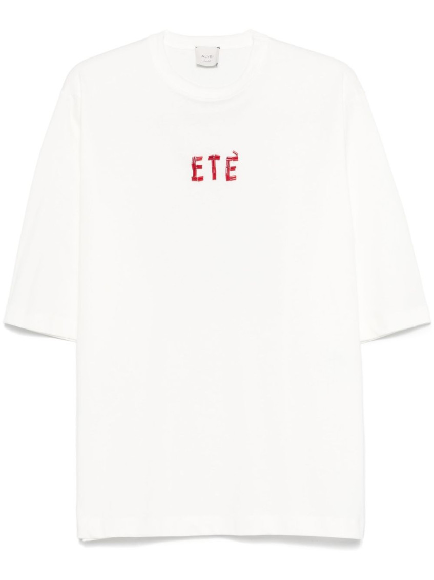 Shop Alysi White Embroidered Cotton T-shirt
