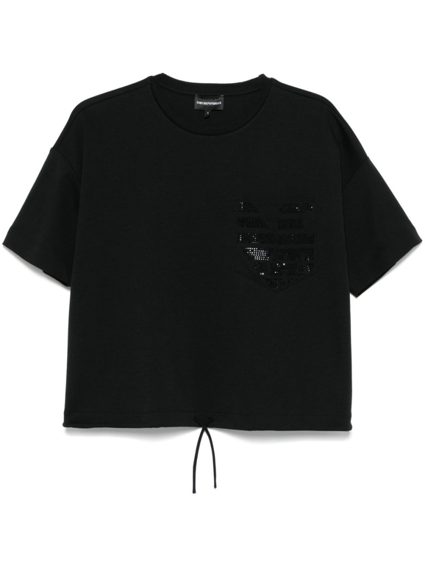 EMPORIO ARMANI BLACK LOGO-EMBELLISHED T-SHIRT