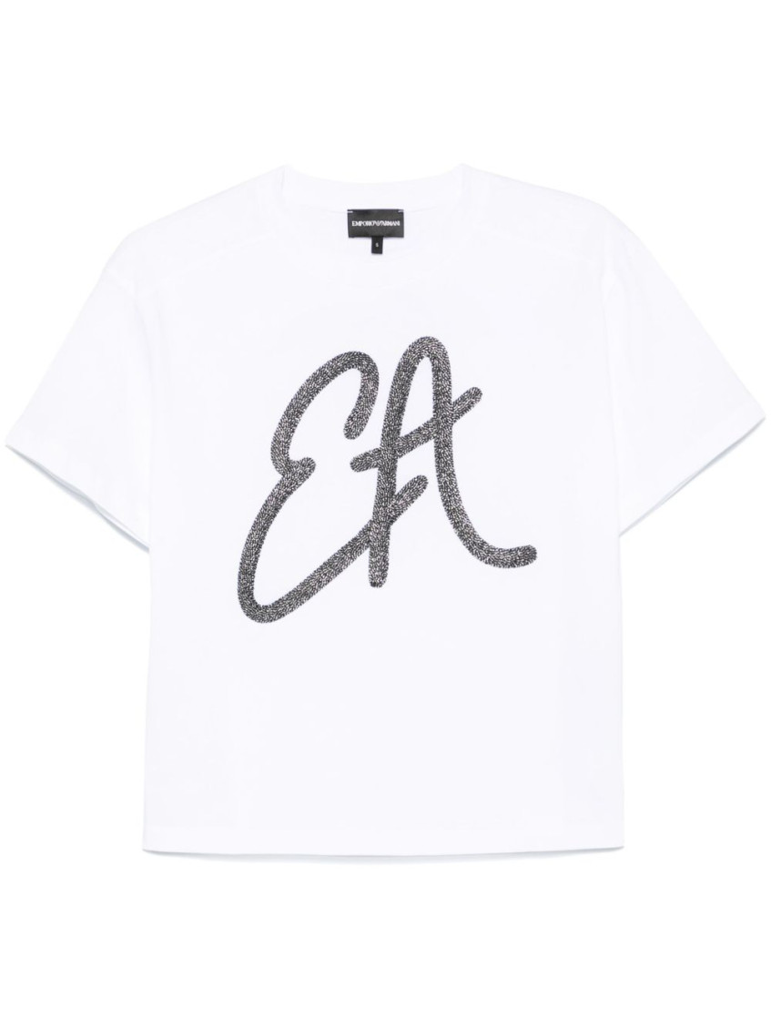 Shop Emporio Armani White Logo Cotton T-shirt