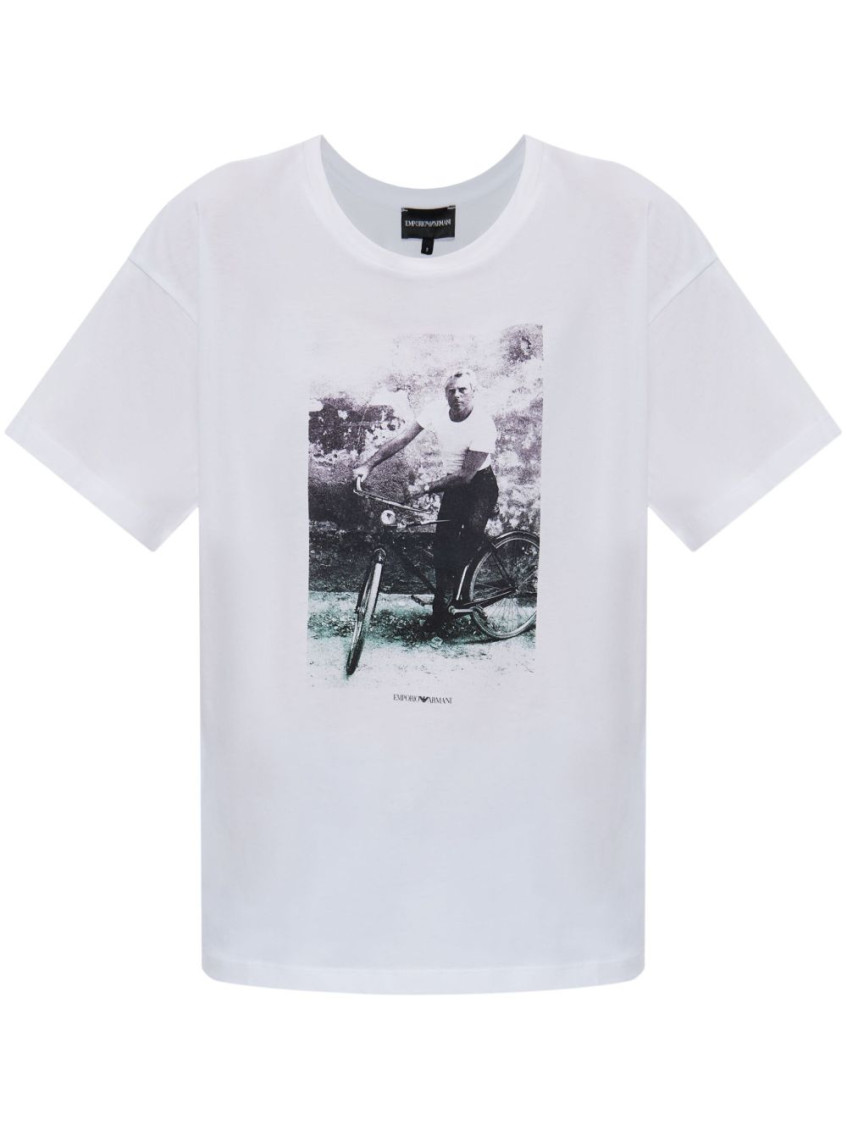 Emporio Armani White Printed Cotton T-shirt