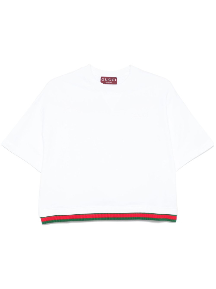 Gucci Crop Cotton Sweatshirt With Web Profiles