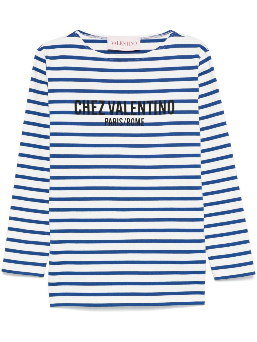 Valentino Long Sleeve Cotton T-shirt With Striped Pattern