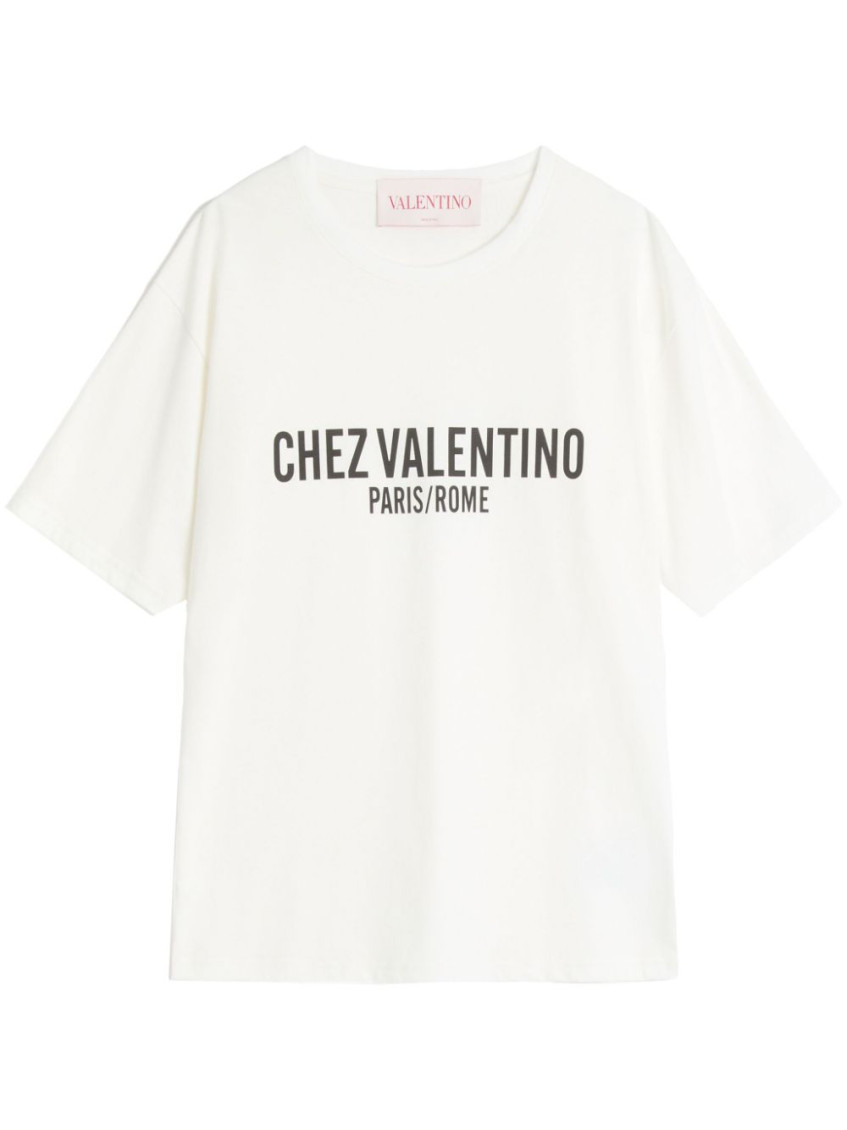 Valentino Cotton Slogan Print Drop Shoulder T-shirt