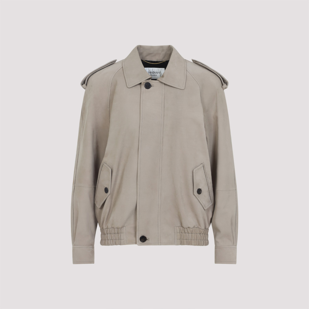 Saint Laurent Relaxed Fit Suede Calf Leather Jacket In Gray