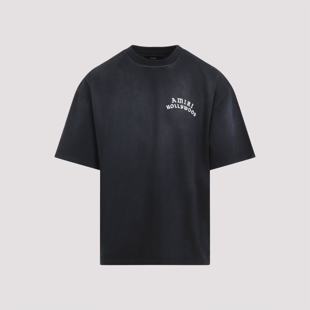 Amiri Black Crewneck T-shirt With Logo Lettering On Front And Rear