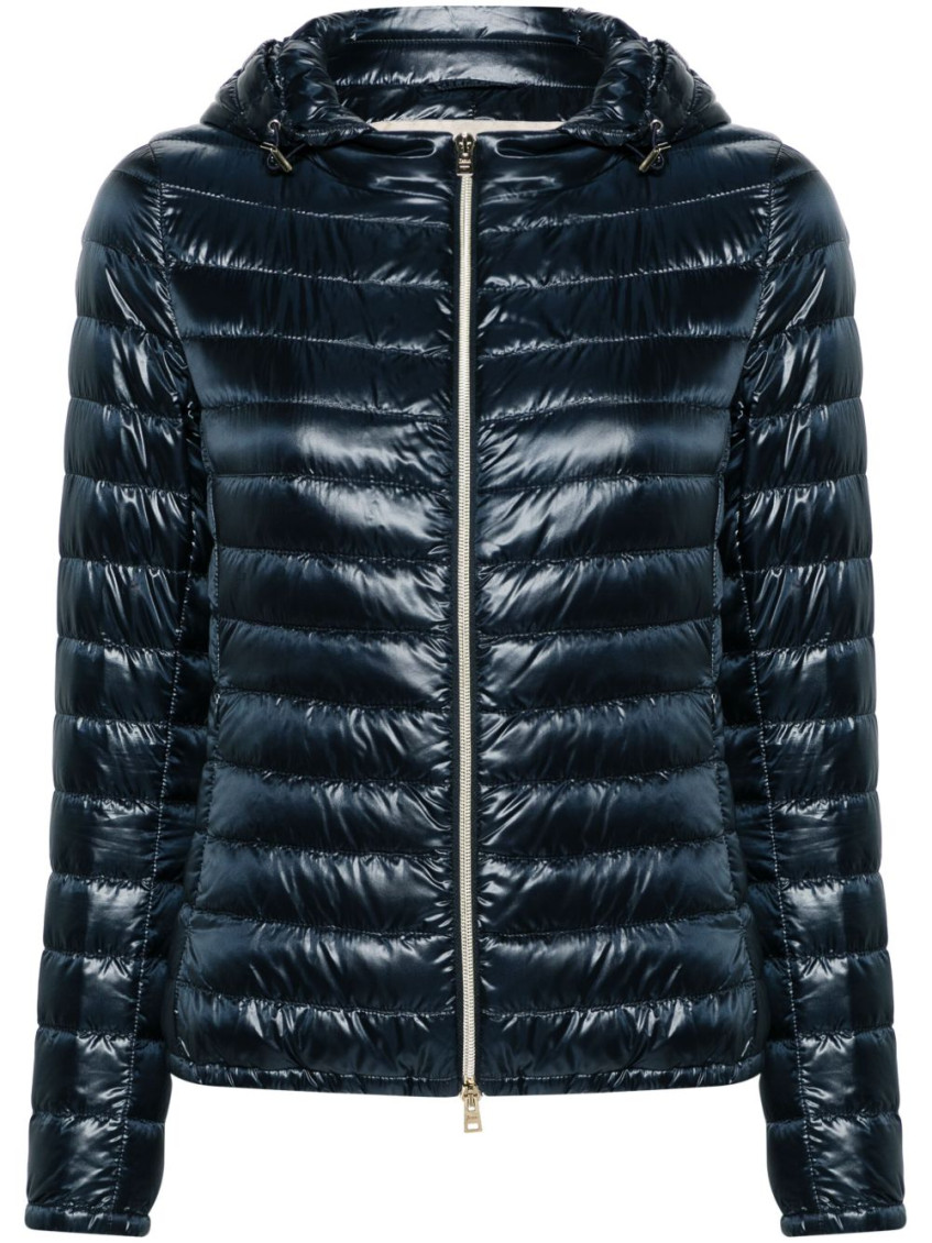 Herno Short Quilted Down Jacket With Detachable Hood In Blue