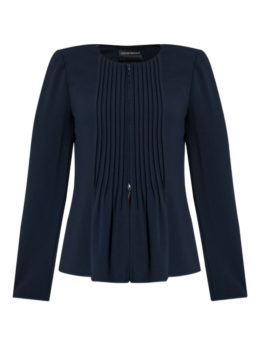 Emporio Armani Pleated Round Neck Long Sleeves Blazer In Blue