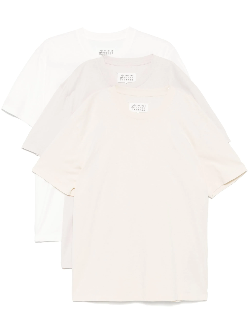 Maison Margiela Neutral-hued T-shirt Set With Distinctive Stitch Logo