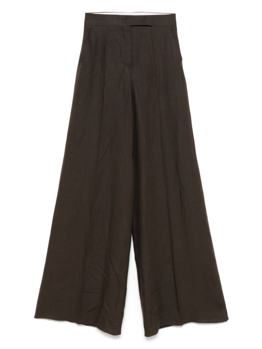 Max Mara Wide-leg Brown Linen Trousers With High Waist Design In Brown