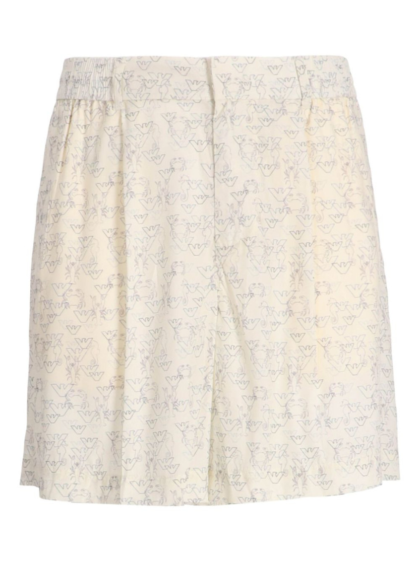 Emporio Armani White Allover Logo Bermuda Shorts In Neutral