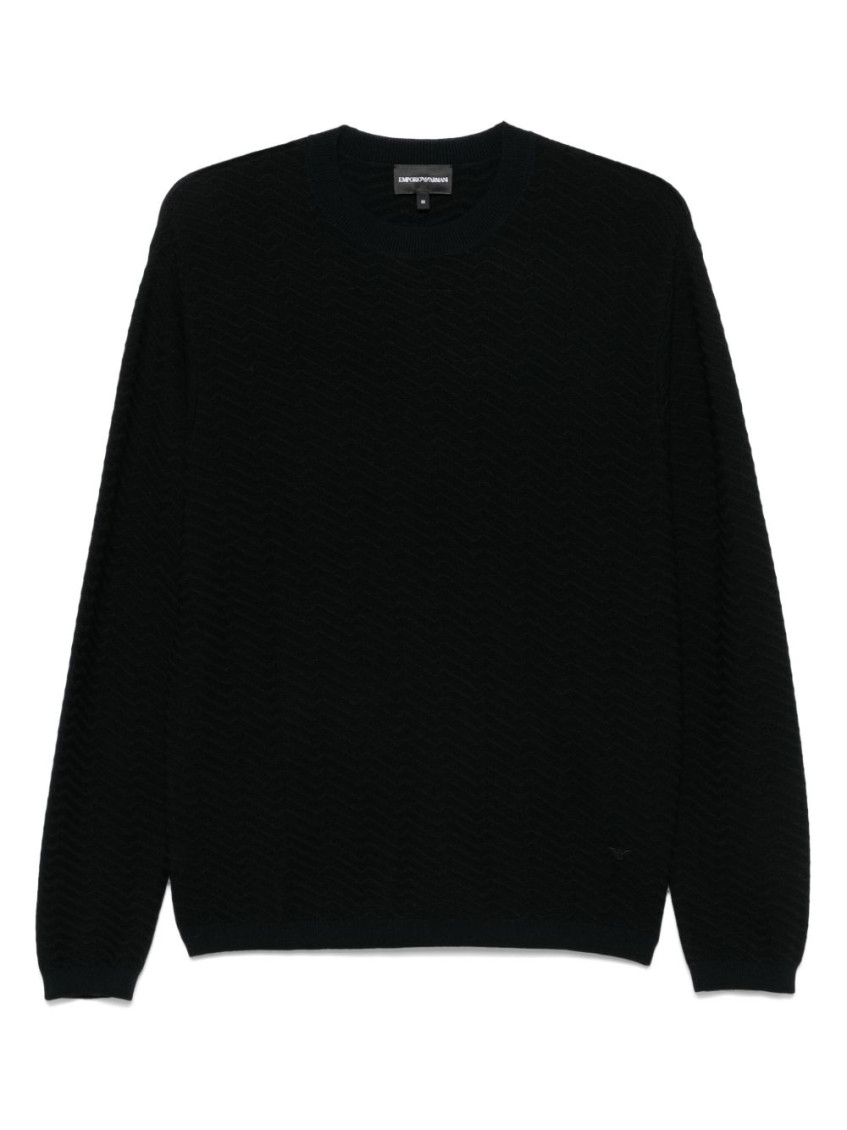 Emporio Armani Blue Wool Blend Crewneck Sweater In Black