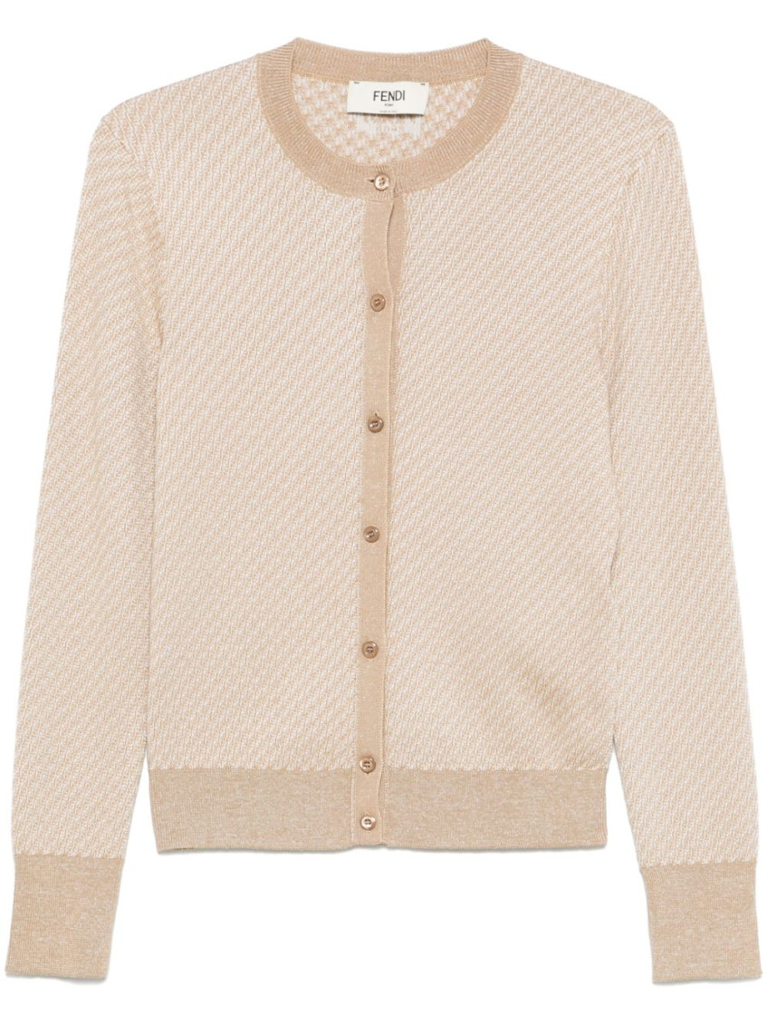 Fendi Ff Wool Cardigan In Neutral