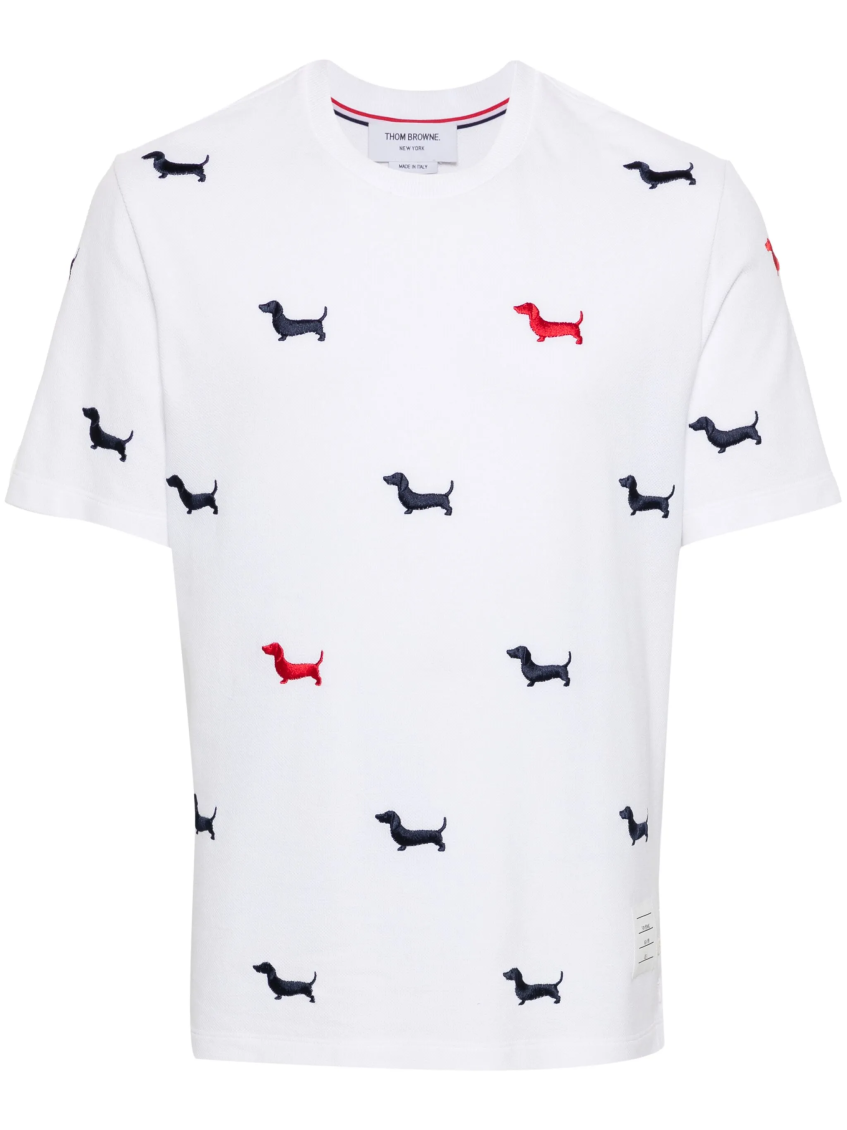 Thom Browne Dog-embroidery T-shirt In White
