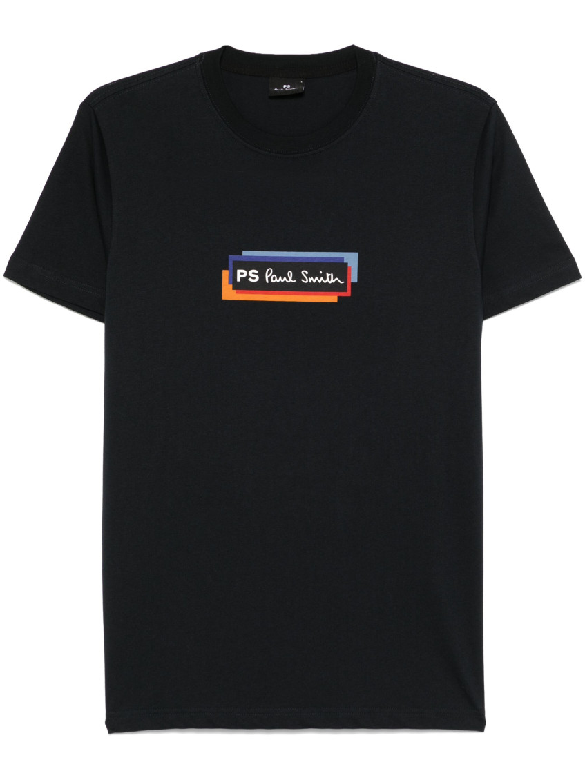 Ps By Paul Smith Navy Blue Crewneck Logo Print T-shirt In Black