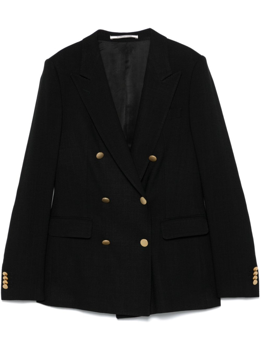 Tagliatore Structured Double-breasted Jacket Gold Buttons In Black